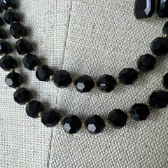 Vintage 2 Strand Jet Crystal Necklace & 2 Pairs Earrings – Rhinestone Clasp