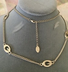 VTG Guess Designer Fashion Necklace Letter G Stations Silver Tone Metal Alloy
