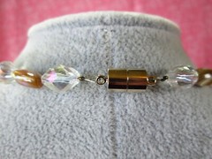 Glass Shell & Acrylic Bead Pendant Necklace 23″ / Neutral Tones & Clear / F