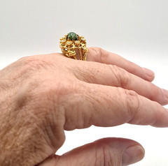 Vintage 18K HGE Green Cabochon Rhinestone Cocktail Ring Size 8 Regency Glam Chic