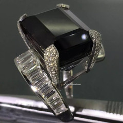 Purple 29.32ct Large Siberite Tourmaline & Shiny White Diamond Ring 925 Silver