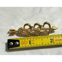 Triple Heart Arrow Brooch Vintage Avon Gold Tone Rhinestones