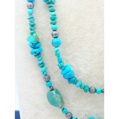 Early 2000s Carolyn Pollack Relios Turquoise Nugget Necklace – 35″ Long Strand