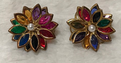 Vintage Lotus Flower Colorful Rainbow Stained Glass 3 Dimensional Earrings