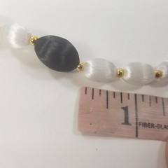 Vintage Silk Satin Thread Beaded Necklace Jewelry Gold Tone Spacers Black White
