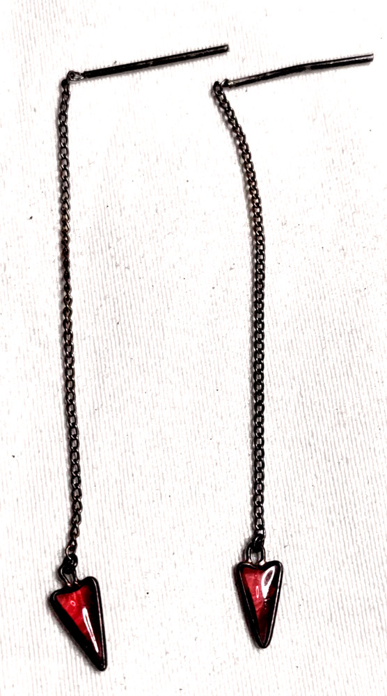 Threader Needle & Thread Earrings Pierced VTG Silver Tone Chain & Purple Stone