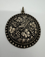 .800Silver Vtg Scandonavian Pendant Intricate Large Bird GrapeCluster Leaf Motif