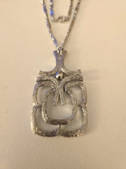 VINTAGE SIGNED AVON SILVERTONE ARTICULATED PENDANT BAR LINK CHAIN NECKLACE 24”