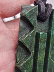 Vintage Carved Green Stone Pendant Leather Cord Necklace
