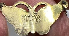 VTG Norway Norwegian Sterling Necklace Yellow Guilloche Enamel Butterfly Signed