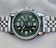 Vintage Citizen Automatic Men Steel Transparent back Day Date Japan Wrist Watch