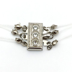 Floating Fresh Water White Pearls 3+ Strands ST Rhinestone Clasp 17″ Neckace