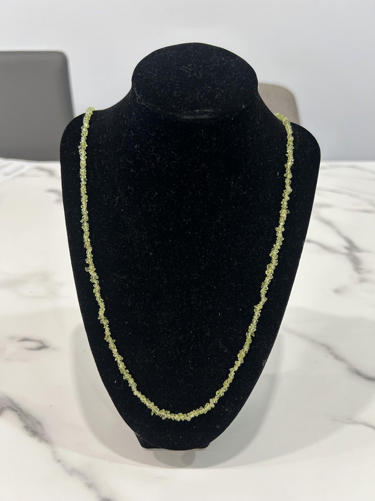 Green Stone Chip Bead Necklace Gemstone Beaded Strand 18 In Womens Boho