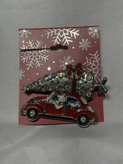 Vintage Cat Rhinestone Christmas Silver Tone 1.75″ Brooch Unsigned