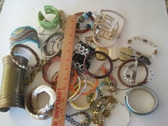 Costume Jewelry 2 Lb Bracelets Brass Arm Band Leather Plastic Wood Beads Retro#9