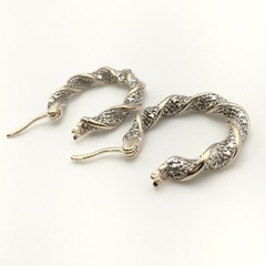 Vintage ROSS SIMONS 2 Tone Sterling Silver Diamond Hoop Earrings 925 9g #66