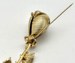 Vintage Rosebud Brooch Textured Matte Shiny Gold-Tone Metal Unbranded 3.5 Inches