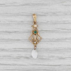 Vintage Lavalier Imitation Pearl Glass Pendant 10k Yellow Gold