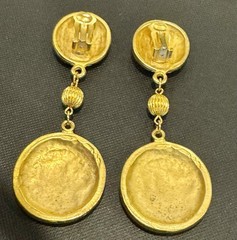 Vintage Gold Tone Disc Dangle Drop Runway Statement Earrings CIELO 1980s Runway