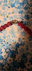 Vintage Red Beaded Necklace With A Cluster Of Grapes And Green Leaf Beads 21 In