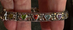 FAS 925 Sterling Silver Multicolor Stone Links Heart Clasp Bracelet 7″-VTG