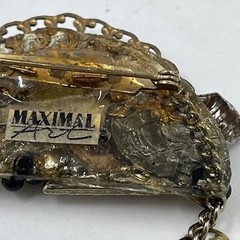 Vintage Maximal Art Collage Brooch Pin Mixed Materials Signed 80 Art Assemblage
