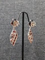Vtg Sterling Silver Multi Amber Glass Marquise Shape Leaf Design 925 Earrings