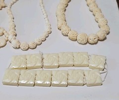 Vtg LOT Graduated Carved Rose Bead Elephant Necklaces Krememtz Rose Brooch ERs +