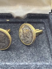 Vintage Silver Mercury Dime Cufflinks Winged Liberty Head Gold Tone Rope Frame