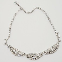Elegant Swag Design Sparkling Rhinestone Silver Tone Art Deco Style Vtg Necklace