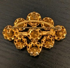 Vintage Made Austria Green Rhinestone Brooch Gold Tone Mid Century