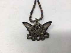 Boho Art Nouveau Goddess Butterfly Bronze Tone Beaded Necklace Jasper Hematite