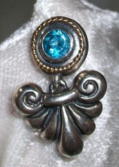 Vintage 925 Sterling Silver 14K Gold London Blue Topaz Pierced Dangle Earrings