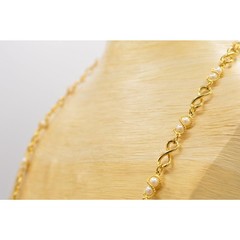 Vintage Pearl Station Necklace White Beaded Chain Gold Tone Linked 1980s Bin2