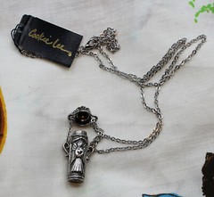 VINTAGE COOKIE LEE ANGEL FLASK JAR SCENT SILVERTONE NECKLACE W LID & TAG