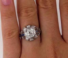 Art Deco 4Ct Lab Created Diamond & Sapphire 14K White Gold FN Engagement Ring