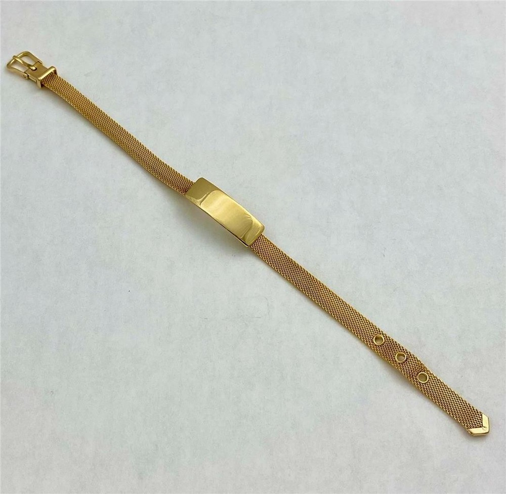 Vintage Gold Tone Mesh Belt ID Bracelet up to 6-3/4″
