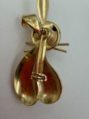 Vintage Brooch Bunny Rabbit Green Stone Eyes Goldtone Figural Estate