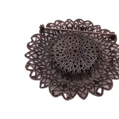 Vintage Filigree Brooch Large Blue Glass Stone Antique Silvef Tone 2 1/2 in D