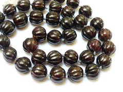 VINTAGE NATURAL CARVED GARNET BEAD NECKLACE, STERLING SILVER CLASP