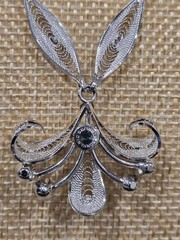 Vintage Sorrento Sterling Silver Filigree Necklace Green Rhinestones 16”