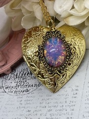 Gold Heart Locket Photo Harlequin Opal New Birthday Anniversary Wedding Necklace