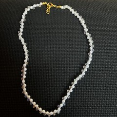 Handmade fauxpearl clear glass deaded necklace gold tone clasp choker strand