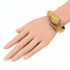 Unic Snake Secret Watch Gold Plated Figural Serpent Bangle Rhinestone Bracelet