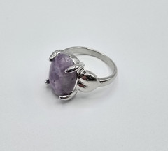 Women’s Silver Tone Oval Amethyst Natural Stone Purple Women’s Ring Size 6