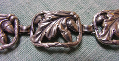 Vintage signed DANECRAFT Sterling Silver 5 Link Bracelet Open Oak Leaves & Acorn