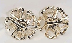 Vintage Sarah Coventry 1968 Allusion Flower AB Rhinestones Clip on Earrings NWOC