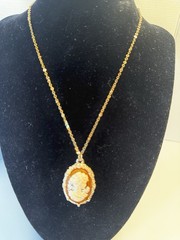 Cameo Pendant Necklace Vintage Inspired Gold Tone Adjustable Length