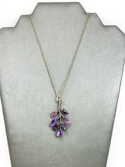 Natural Amethyst Stone Necklace Silver Tone Leaf Branch Pendant 26 In