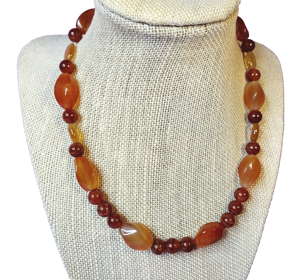 Carnelian Beaded Necklace Vintage Assorted Size Beads Round Oval 15.5 Inches